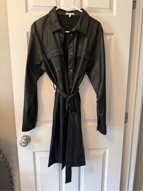 Maurices Black Faux-Leather Belted Trench Coat